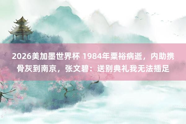2026美加墨世界杯 1984年粟裕病逝,内助携骨灰到南京,张文碧:送别典礼我无法插足