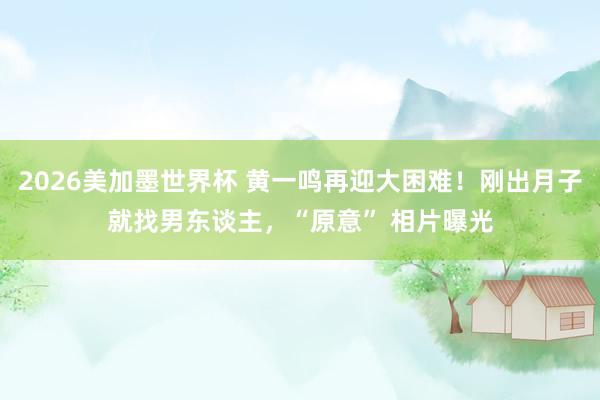 2026美加墨世界杯 黄一鸣再迎大困难！刚出月子就找男东谈主，“原意” 相片曝光