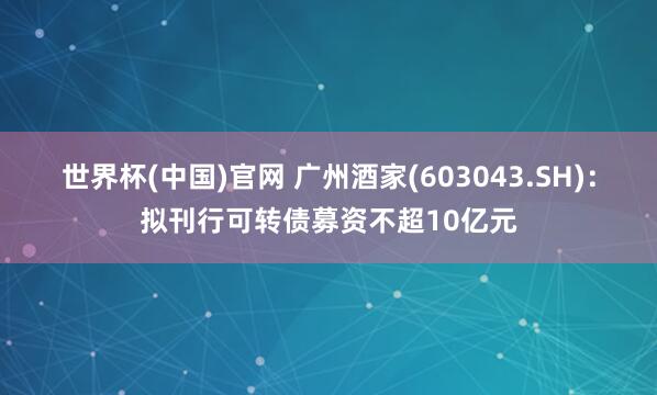世界杯(中国)官网 广州酒家(603043.SH)：拟刊行可转债募资不超10亿元