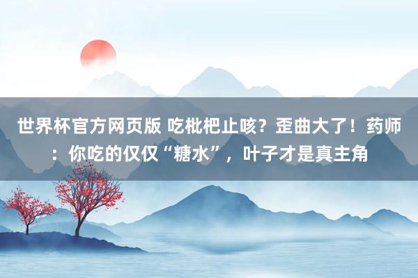 世界杯官方网页版 吃枇杷止咳?歪曲大了!药师:你吃的仅仅“糖水”,叶子才是真主角