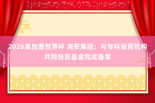 2026美加墨世界杯 海安集团:与专科投资机构共同投资基金完成备案