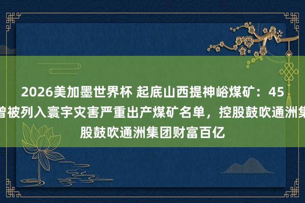 2026美加墨世界杯 起底山西提神峪煤矿：45苍老煤矿，曾被列入寰宇灾害严重出产煤矿名单，控股鼓吹通洲集团财富百亿