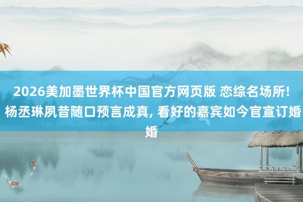 2026美加墨世界杯中国官方网页版 恋综名场所! 杨丞琳夙昔随口预言成真, 看好的嘉宾如今官宣订婚