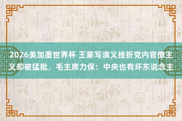 2026美加墨世界杯 王蒙写演义挫折党内官僚主义却被猛批，毛主席力保：中央也有坏东说念主