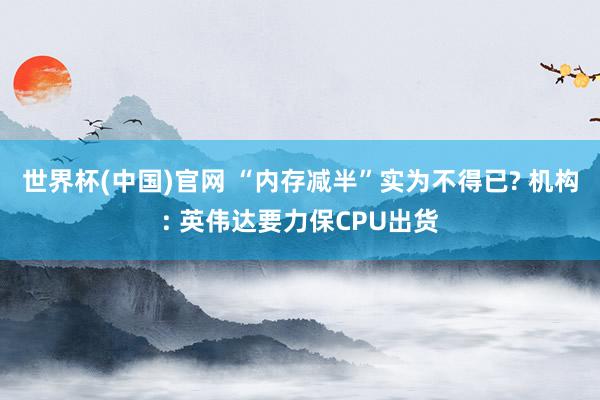 世界杯(中国)官网 “内存减半”实为不得已? 机构: 英伟达要力保CPU出货