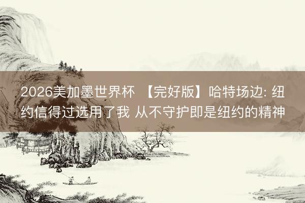 2026美加墨世界杯 【完好版】哈特场边: 纽约信得过选用了我 从不守护即是纽约的精神