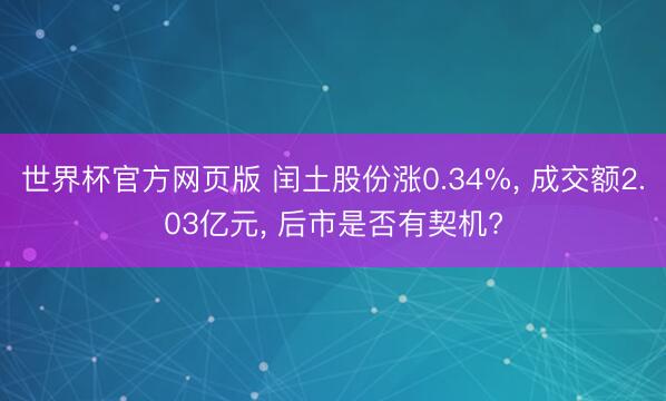 世界杯官方网页版 闰土股份涨0.34%, 成交额2.03亿元, 后市是否有契机?